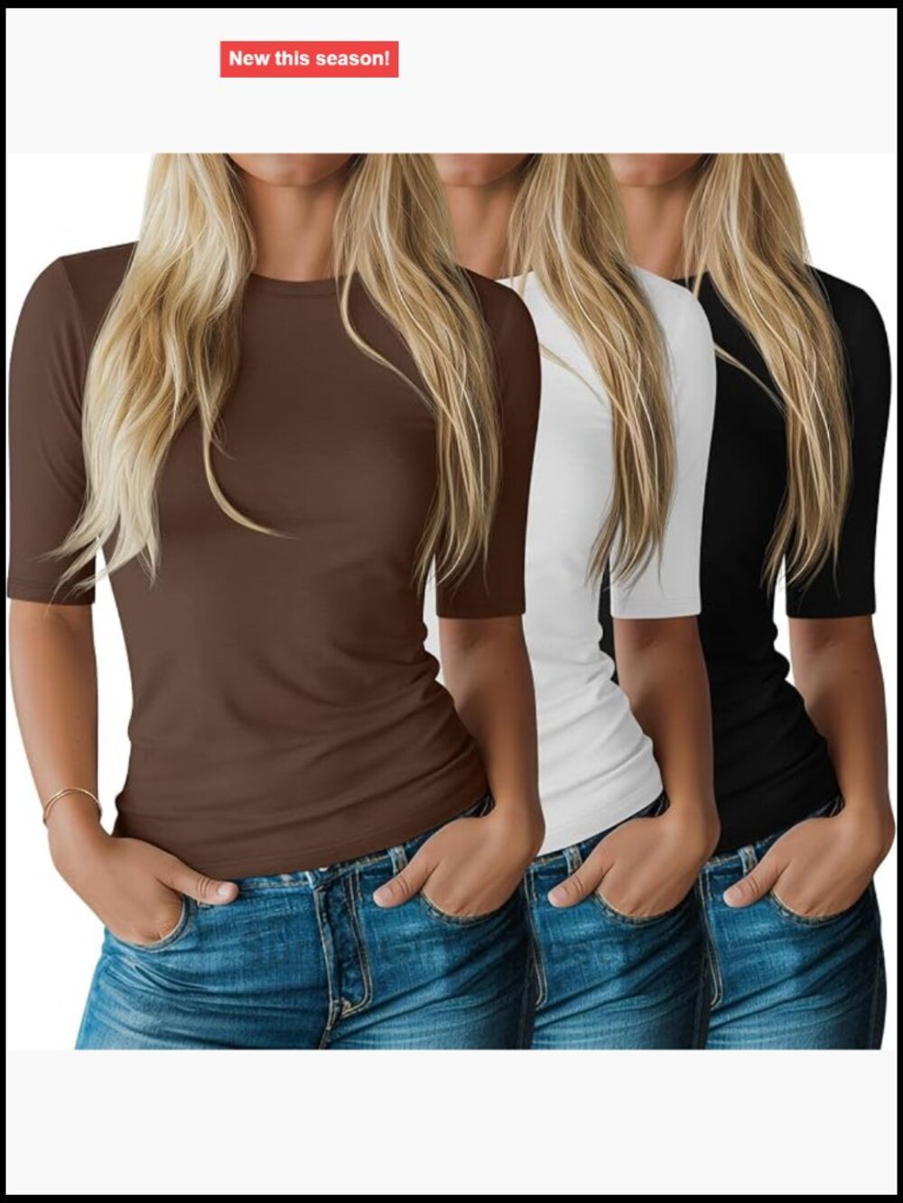 Women's Slim Fit Half Tee 3 Pack Cotton Blend Stretch